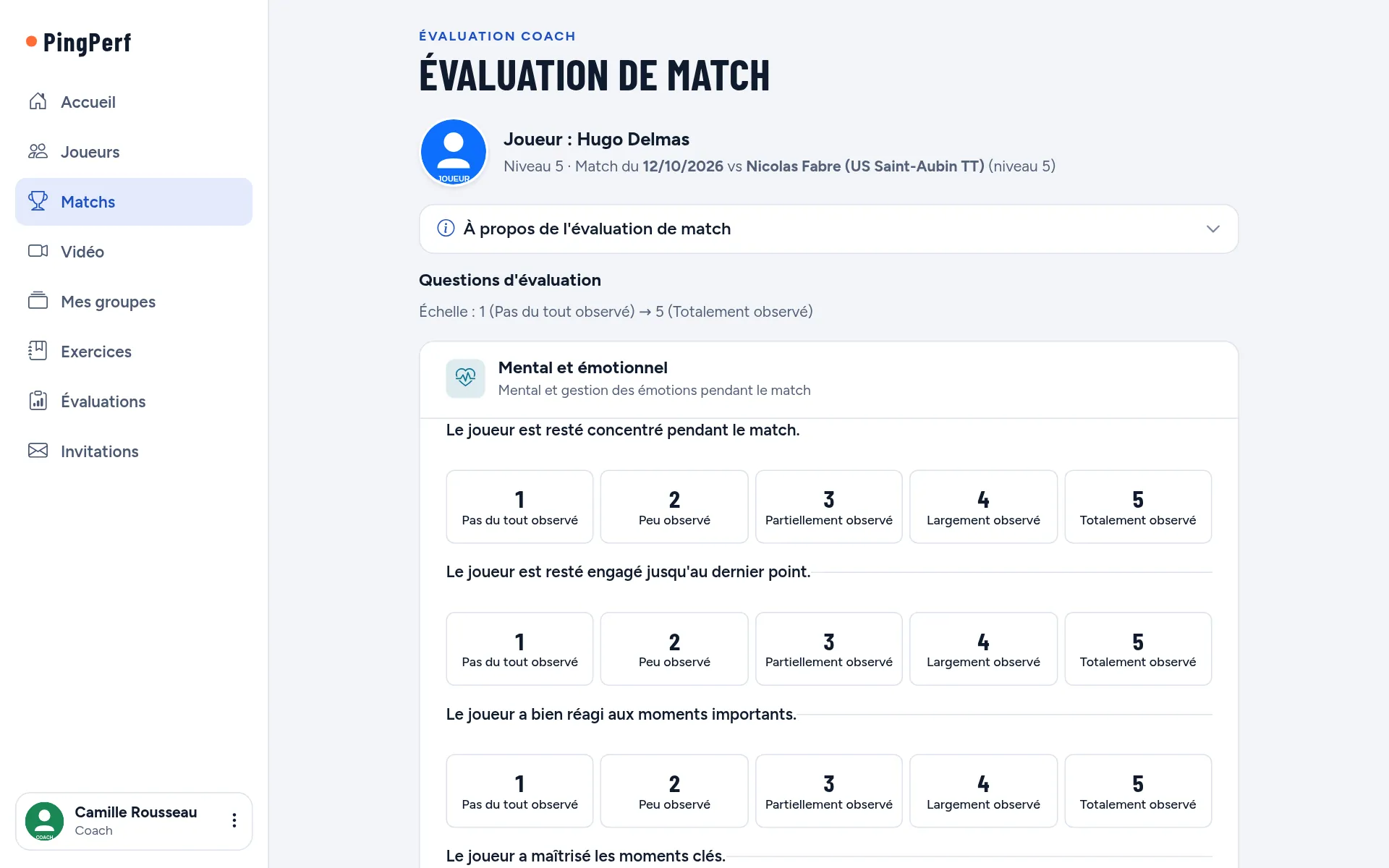 Évaluez un match en quelques minutes